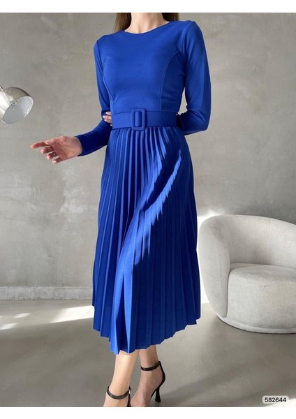 Piliseli Kemerli Midi Boy Abiye Elbise 582644 Saks fiyatları