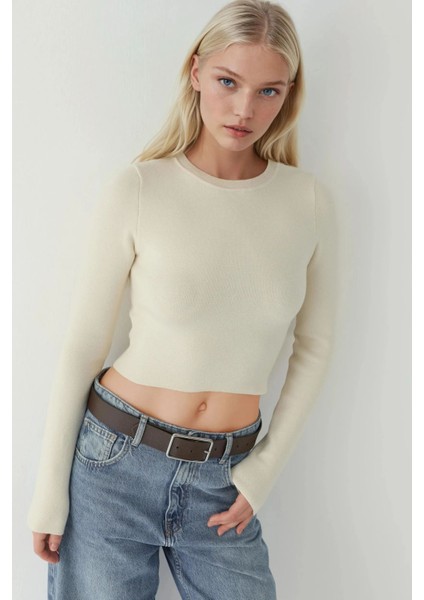 Kadın Temel Örme Üst Gri