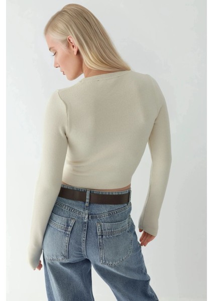 Kadın Temel Örme Üst Gri