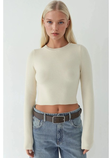 Kadın Temel Örme Üst Gri