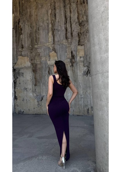 Flowers Esnek Kumaş Omuz Geniş Askılı Pile Detaylı Abiye Elbise 583269 Mor fiyatları