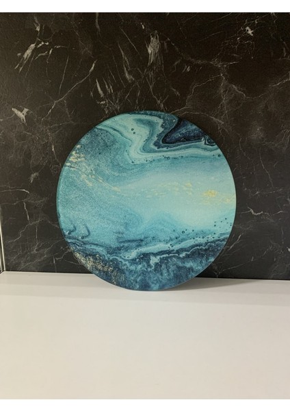 Çap 27CM - Buzlu Cam, Okyanus - Kesme Tahtası - Sunumluk