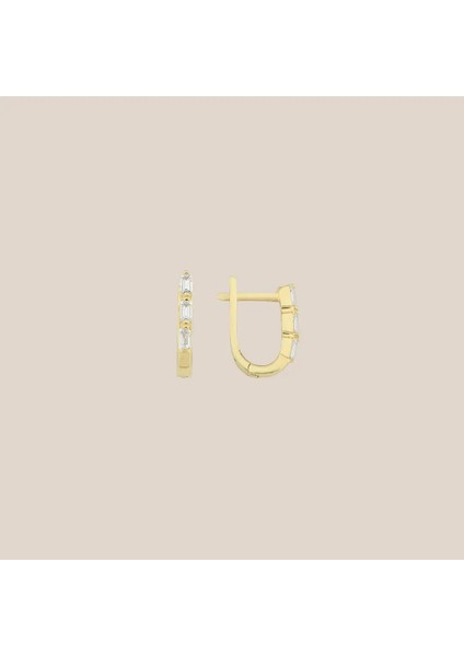 Minimal Baget Taşlı Altın Küpe