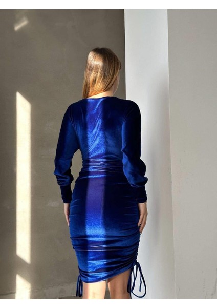 Drapeli Kruvaze Yaka Mini Boy Kadife Kumaş Abiye Elbise 581933 Saks fırsatları