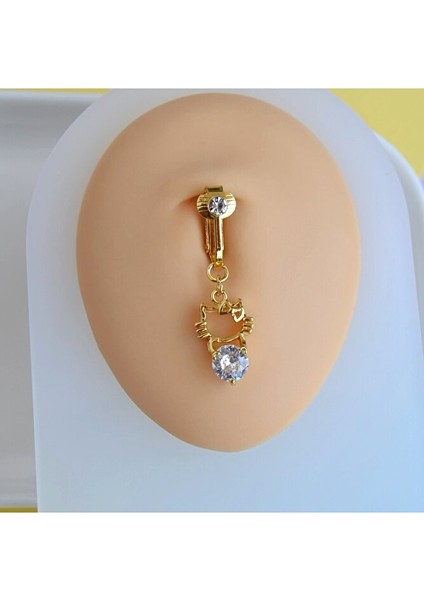 Deliksiz Göbek Piercing Mıknatıslı Sıkıştırma Kedi Figürlü Delik Gerektirmez