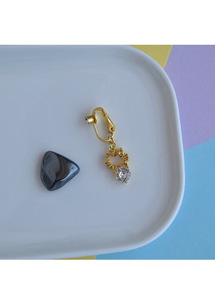 Deliksiz Göbek Piercing Mıknatıslı Sıkıştırma Kedi Figürlü Delik Gerektirmez