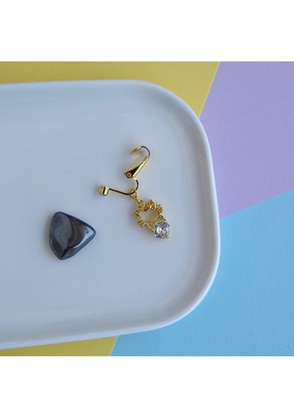 Deliksiz Göbek Piercing Mıknatıslı Sıkıştırma Kedi Figürlü Delik Gerektirmez