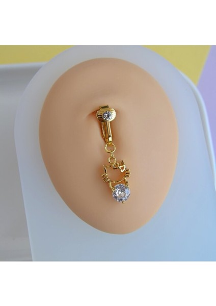 Deliksiz Göbek Piercing Mıknatıslı Sıkıştırma Kedi Figürlü Delik Gerektirmez