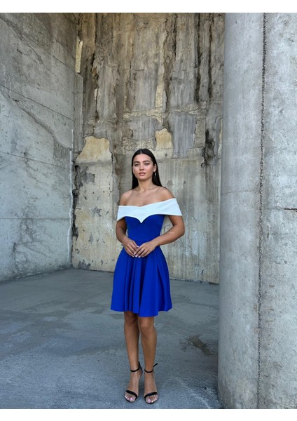 Esnek Krep Kumaş V Yaka Pile Detaylı Mini Abiye Elbise 583287 Saks