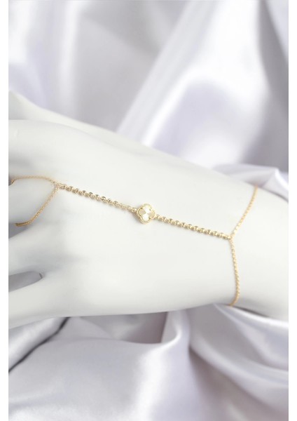 Pirinç Zirkon Taşlı Yonca Model Gold Renk Şahmeran