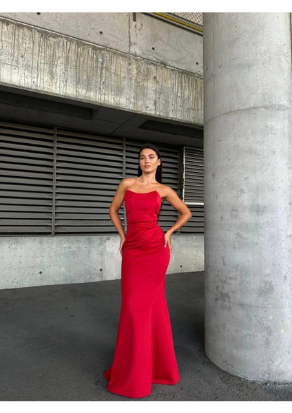 Scuba Straplez Uzun Elbise Kırmızı 583301 fiyatları