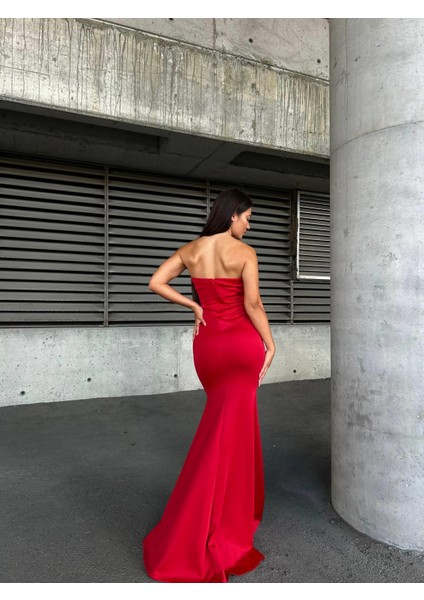 Scuba Straplez Uzun Elbise Kırmızı 583301 modelleri