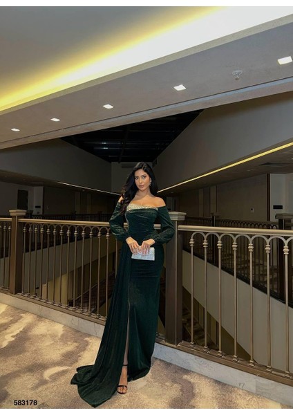 Flowers Kumaş Elbise Zümrüt 583178