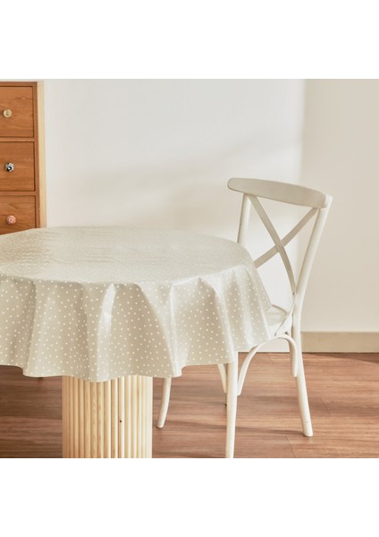 Luna Puantiyeli Pvc Masa Örtüsü Bej