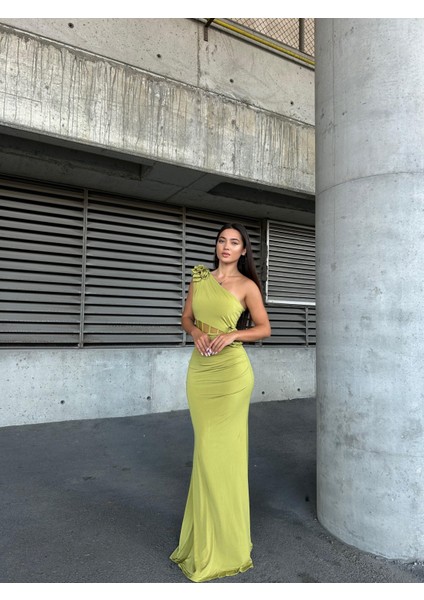 Sandy Tüllü Çiçek Detaylı Uzun Abiye Elbise 583171 Fıstık Yeşil fiyatları