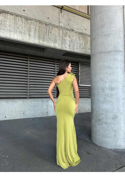 Sandy Tüllü Çiçek Detaylı Uzun Abiye Elbise 583171 Fıstık Yeşil fırsatları