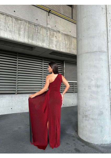 Flowers Inci Detaylı Tek Omuz Abiye Elbise 583313 Kırmızı fırsatları