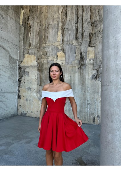 Esnek Krep Kumaş V Yaka Pile Detaylı Mini Abiye Elbise 583287 Kırmızı fiyatları