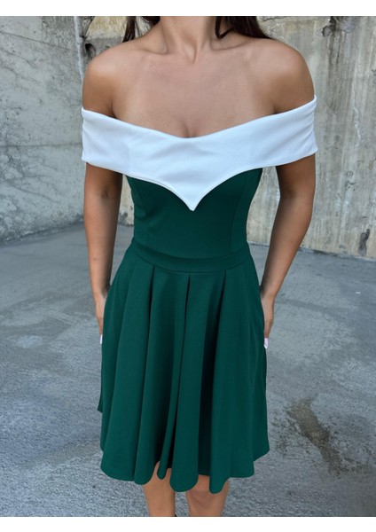 Esnek Krep Kumaş V Yaka Pile Detaylı Mini Abiye Elbise 583287 Zümrüt fırsatları