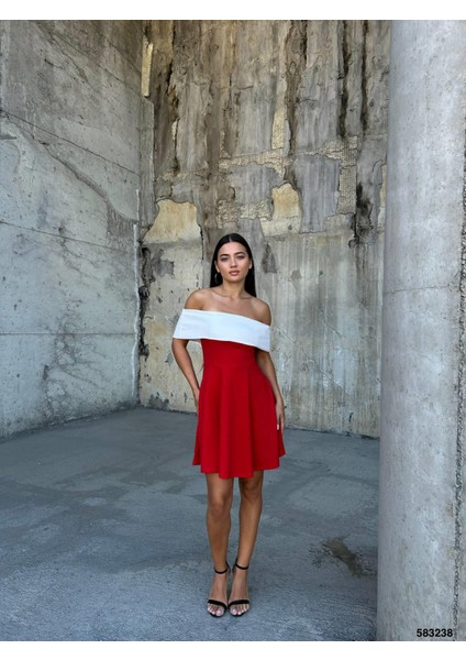 Esnek Krep Kumaş Degaje Yaka Abiye Mini Elbise 583238 Kırmızı