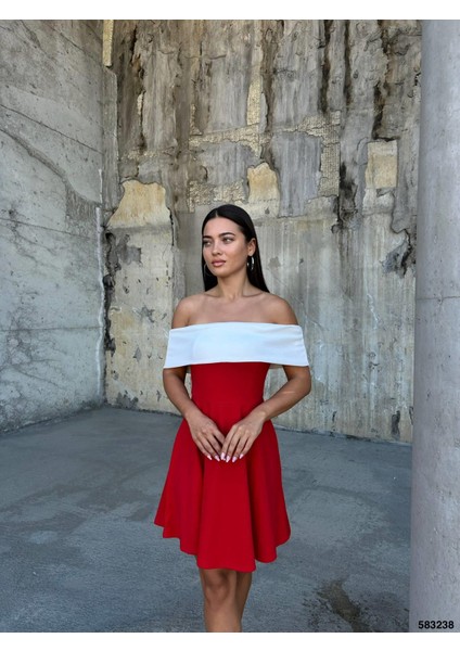 Esnek Krep Kumaş Degaje Yaka Abiye Mini Elbise 583238 Kırmızı fiyatları
