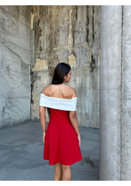 Esnek Krep Kumaş Degaje Yaka Abiye Mini Elbise 583238 Kırmızı fırsatları