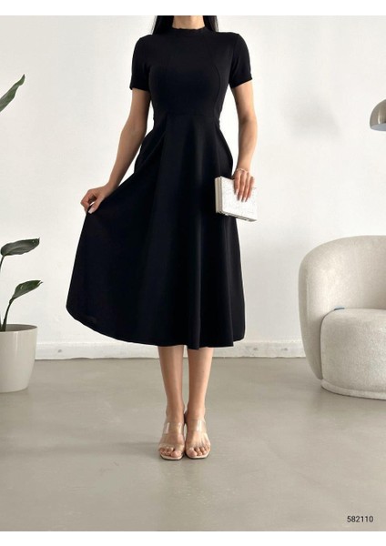 Kısa Kollu Cepli Uzun Krep Kumaş Elbise Siyah 582110 fiyatları