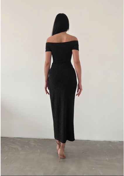 Madonna Yaka Yırtmaçlı Simli Abiye Elbise Siyah 582864 fırsatları