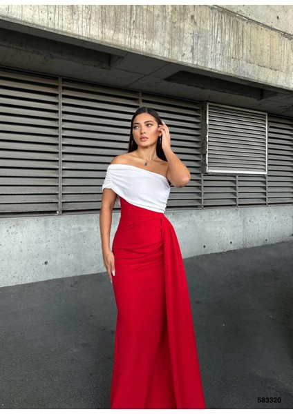 Esnek Krep Kumaş Tek Omuz Aller Detay Garnili Abiye Elbise 583320 Kırmızı fiyatları