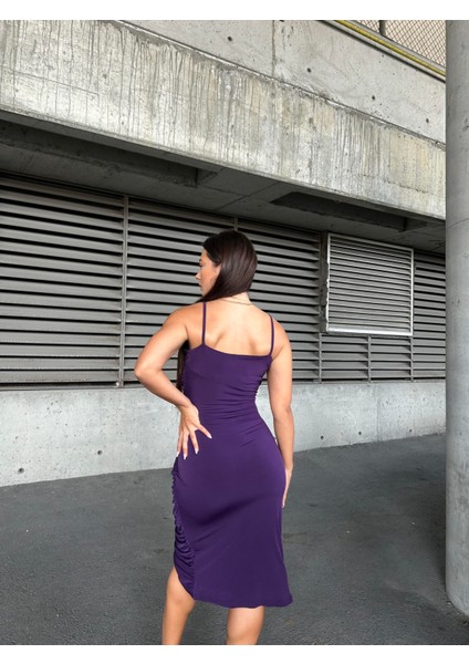 Esnek Sandy Kumaş Büzgü Detaylı Abiye Elbise 583278 Mor fırsatları