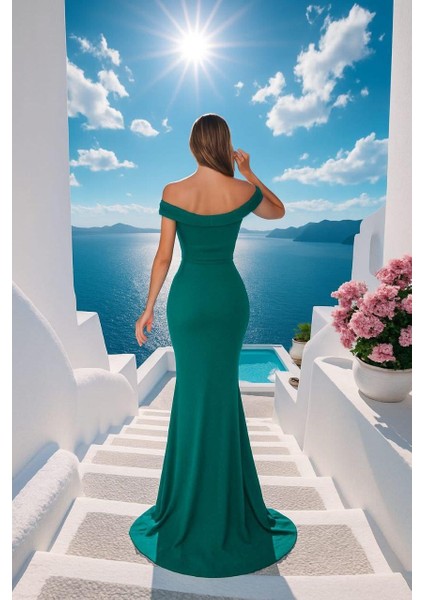 Kadın Simli Krep Kumaş Straplez Yaka Yırtmaçlı Maxi Elbise Yeşil 582539 fiyatları