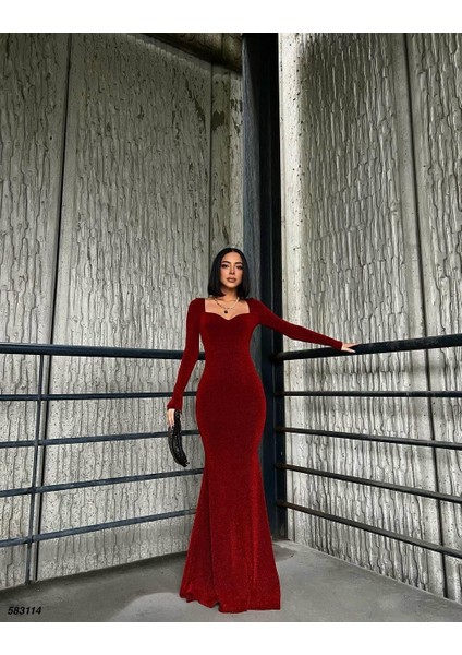 Kalp Yaka Balık Model Flowers Kumaş Abiye Elbise Kırmızı 583114 fırsatları