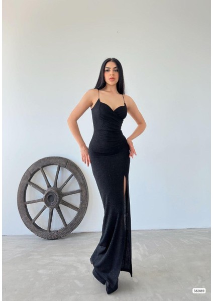 Kadın Fukuro Simli Askılı Abiye Siyah 582889