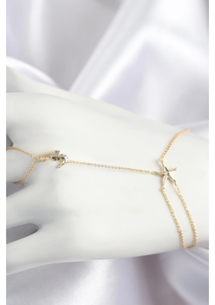 Pirinç Zirkon Taşlı Deniz Atı ve Yıldız Model Gold Renk Şahmeran