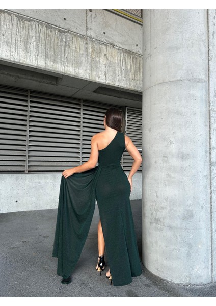 Flowers Inci Detaylı Tek Omuz Abiye Elbise 583313 Zümrüt fırsatları