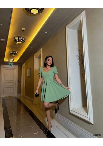 Kısa Kollu Mini Elbise 582999 Mint fiyatları
