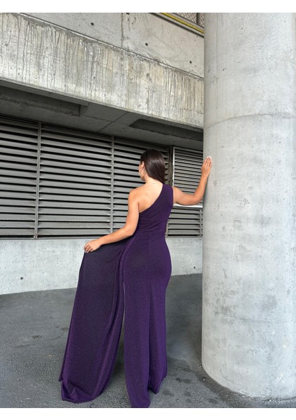 Flowers Inci Detaylı Tek Omuz Abiye Elbise 583313 Mor fırsatları