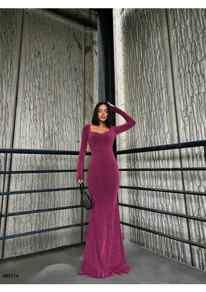 Kalp Yaka Balık Model Flowers Kumaş Abiye Elbise Gülkurusu 583114 modelleri