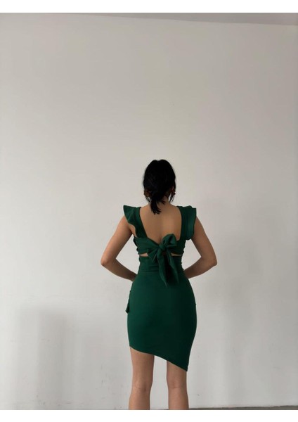 Fırfırlı Sırt Bağlamalı Krep Elbise 582074 Zumrut fiyatları