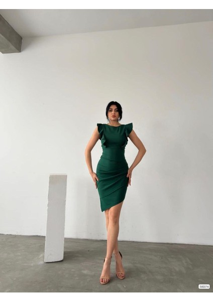 Fırfırlı Sırt Bağlamalı Krep Elbise 582074 Zumrut fırsatları