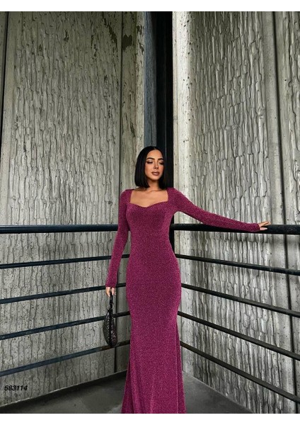 Kalp Yaka Balık Model Flowers Kumaş Abiye Elbise Gülkurusu 583114 fırsatları