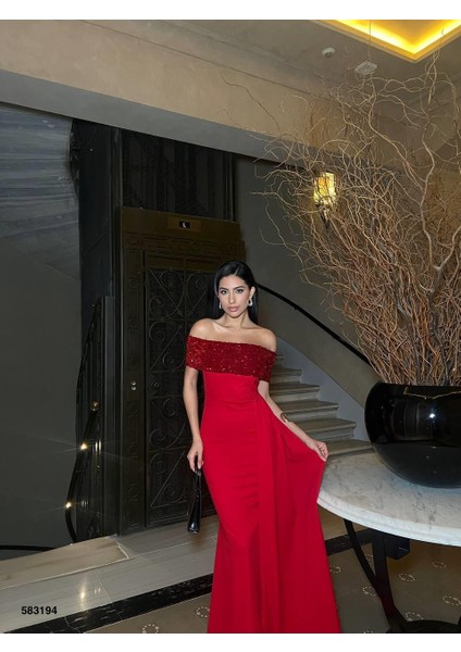 Scuba Krep Elbise 583194 Kirmizi