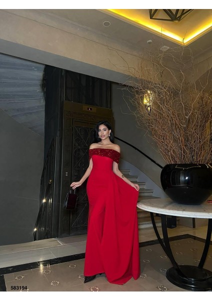 Scuba Krep Elbise 583194 Kirmizi modelleri