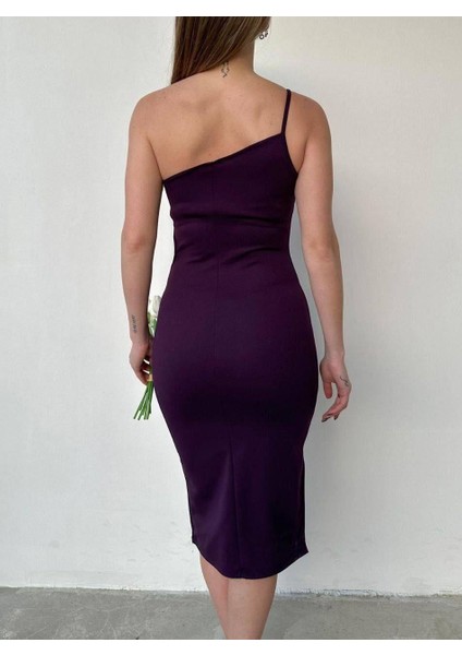 Tek Omuz Yan Dekolteli Midi Elbise Mor 582049 fiyatları