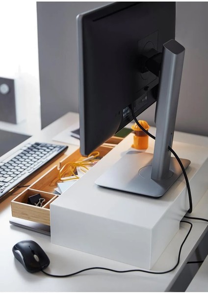 Monitör Yükseltici Stand Çekmeceli Organizerli Monitör Sehpası Metal Bambu BE001 indirimleri