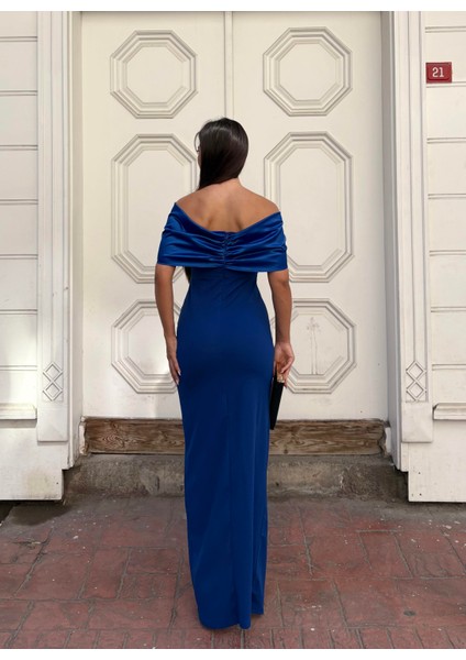 Esnek Krep Kumaş Fiyonk Detaylı Parlak Saten Kumaş Abiye Elbise 583327 Saks modelleri