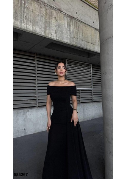 Omuz Dekolteli Uzun Abiye Elbise Flowres Kumaş Siyah 583267 fiyatları