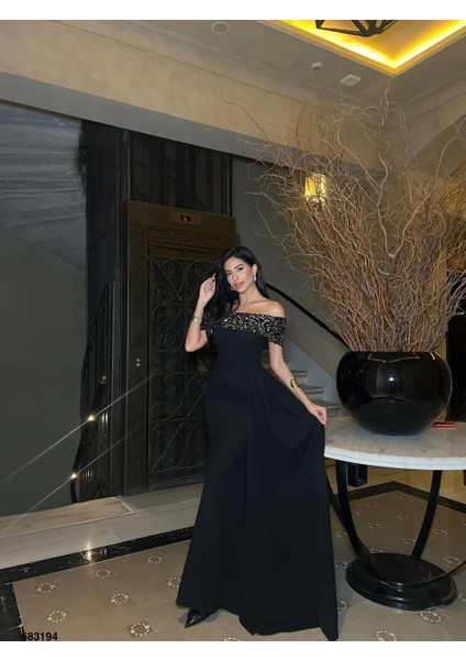 Scuba Krep Elbise Siyah 583194