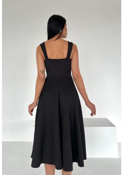 Scuba Kumaş Kloş Etek Askılı Abiye ve Mezuniyet Elbise 581800 Siyah fiyatları