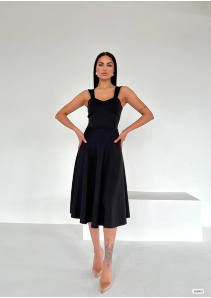 Scuba Kumaş Kloş Etek Askılı Abiye ve Mezuniyet Elbise 581800 Siyah fırsatları